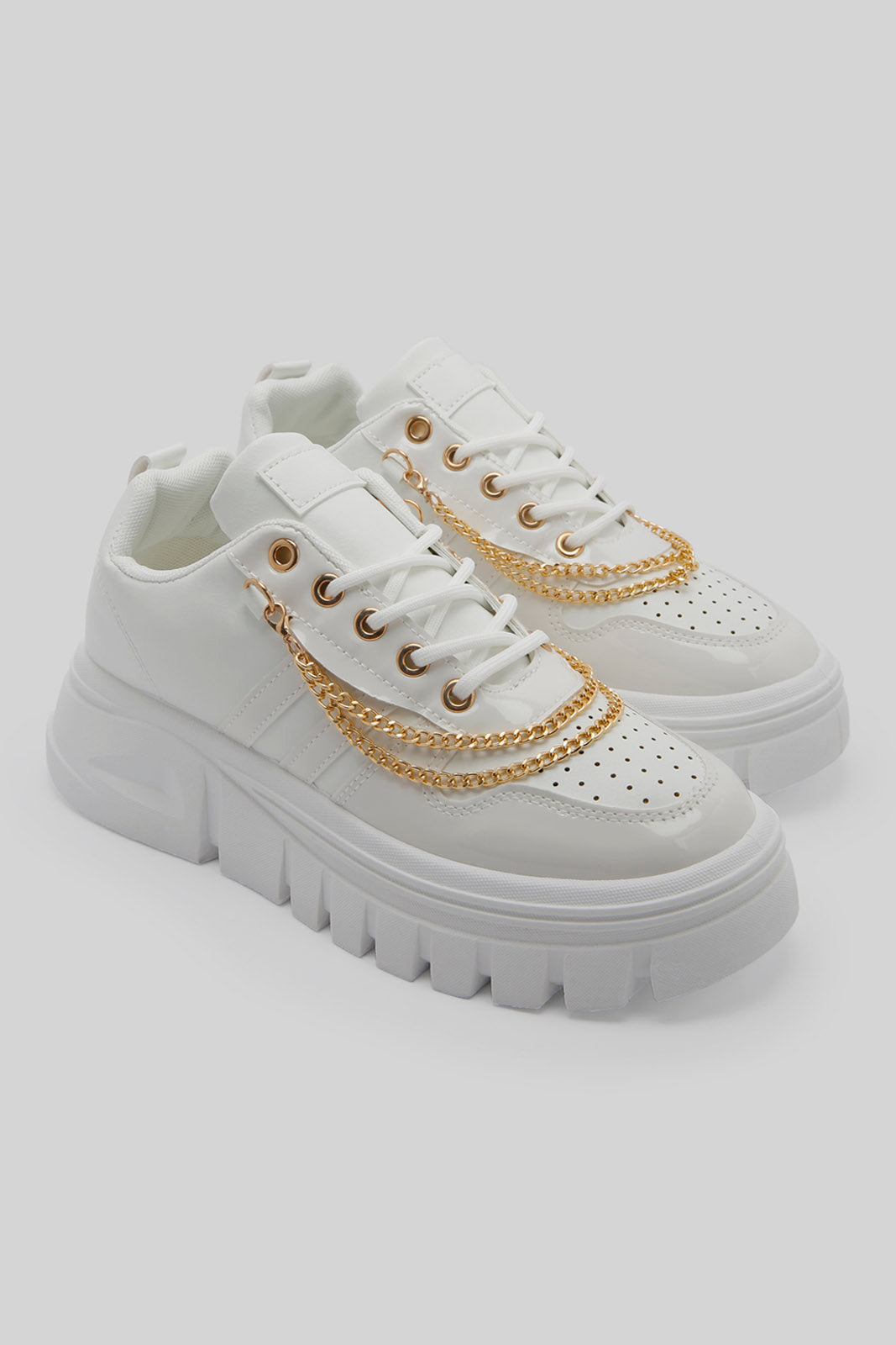 Redtag-White-Trainer-With-Chain-Trim-Category:Trainers,-Colour:White,-Deals:New-In,-Dept:Ladieswear,-Filter:Women's-Footwear,-New-In-Women-FOO,-Non-Sale,-Section:Women,-W22B,-Women-Trainers-Women's-