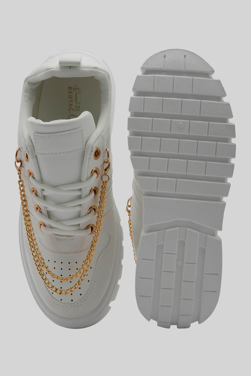 Redtag-White-Trainer-With-Chain-Trim-Category:Trainers,-Colour:White,-Deals:New-In,-Dept:Ladieswear,-Filter:Women's-Footwear,-New-In-Women-FOO,-Non-Sale,-Section:Women,-W22B,-Women-Trainers-Women's-