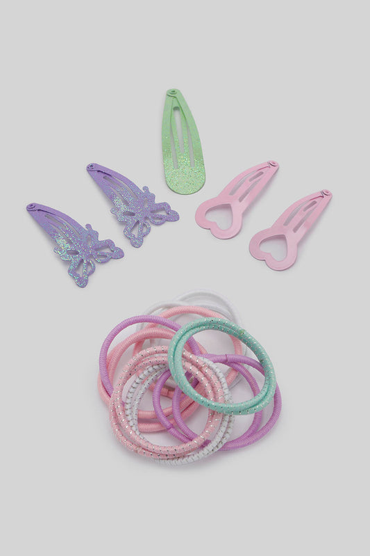 Redtag-S/5-Hair-Clip+S/15-Elastic-Band-Category:Hair-Accessories,-Colour:Assorted,-Filter:Girls-Accessories,-GIR-Hair-Accessories,-New-In,-New-In-GIR-ACC,-Non-Sale,-Section:Girls-(0-to-14Yrs),-W22B-Girls-