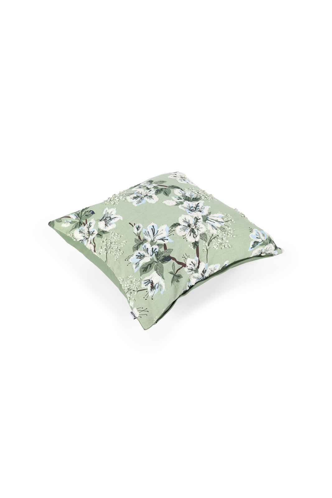 Redtag-Green-Printed-Cushion-With-Textured-Embroidery-Category:Cushions,-Colour:Green,-Deals:New-In,-Dept:Home,-Filter:Home-Bedroom,-HMW-BED-Cushions,-New-In-HMW-BED,-Non-Sale,-Section:Homewares,-W22B-Home-Bedroom-