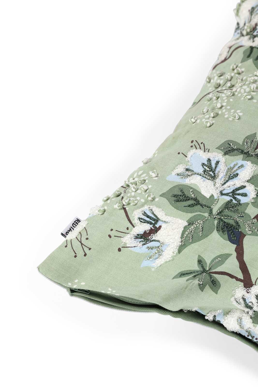 Redtag-Green-Printed-Cushion-With-Textured-Embroidery-Category:Cushions,-Colour:Green,-Deals:New-In,-Dept:Home,-Filter:Home-Bedroom,-HMW-BED-Cushions,-New-In-HMW-BED,-Non-Sale,-Section:Homewares,-W22B-Home-Bedroom-