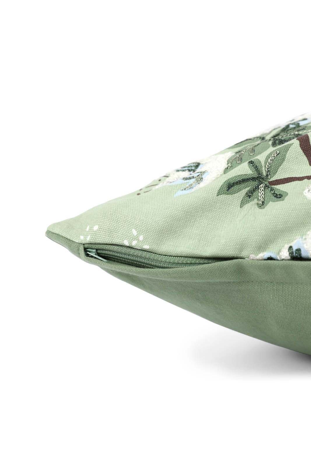 Redtag-Green-Printed-Cushion-With-Textured-Embroidery-Category:Cushions,-Colour:Green,-Deals:New-In,-Dept:Home,-Filter:Home-Bedroom,-HMW-BED-Cushions,-New-In-HMW-BED,-Non-Sale,-Section:Homewares,-W22B-Home-Bedroom-