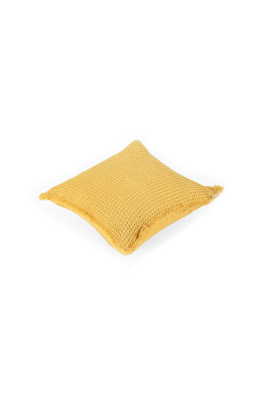 Redtag-Yellow-Textured-Cushion-With-Self-Fringe-Category:Cushions,-Colour:Yellow,-Deals:New-In,-Dept:Home,-Filter:Home-Bedroom,-HMW-BED-Cushions,-New-In-HMW-BED,-Non-Sale,-Section:Homewares,-W22B-Home-Bedroom-