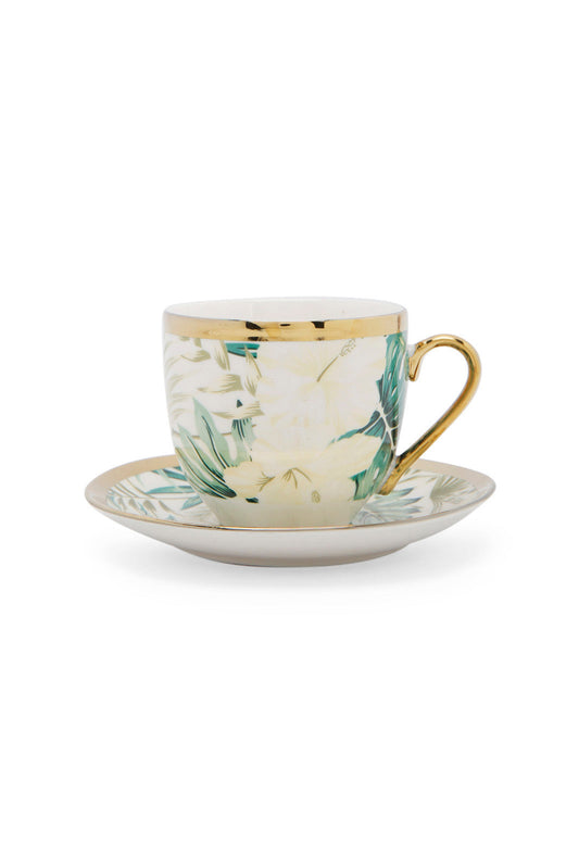 Redtag-Green-Floral-Tea-Cup-&-Saucer-Category:Cups-&-Mugs,-Colour:Assorted,-Deals:New-In,-Dept:Home,-Filter:Home-Dining,-HMW-DIN-Crockery,-New-In-HMW-DIN,-Non-Sale,-Section:Homewares,-W22A-Home-Dining-