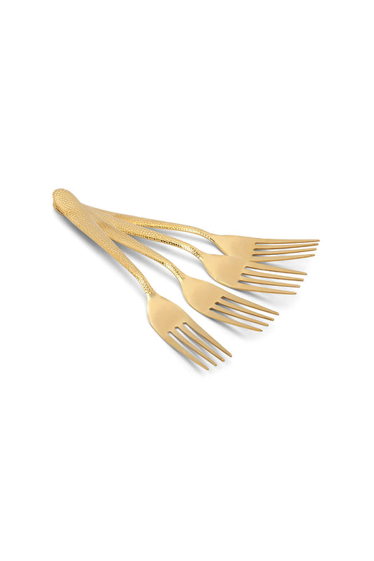 Redtag-Gold-Dinner-Fork-Hammered-Finish-Set-(4-Piece)-Category:Forks,-Colour:Gold,-Deals:New-In,-Dept:Home,-Filter:Home-Dining,-HMW-DIN-Cutlery,-New-In-HMW-DIN,-Non-Sale,-Section:Homewares,-W22B-Home-Dining-