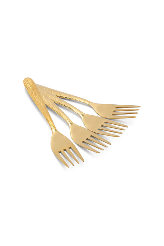Redtag-Gold-Cake-Fork-Hammered-Finishset-(4-Piece)-Category:Forks,-Colour:Gold,-Deals:New-In,-Dept:Home,-Filter:Home-Dining,-HMW-DIN-Cutlery,-New-In-HMW-DIN,-Non-Sale,-Section:Homewares,-W22B-Home-Dining-
