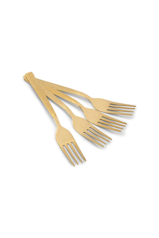 Redtag-Gold-Dinner-Fork-Striped-Finish-Set-(4-Piece)-Category:Forks,-Colour:Gold,-Deals:New-In,-Dept:Home,-Filter:Home-Dining,-HMW-DIN-Cutlery,-New-In-HMW-DIN,-Non-Sale,-Section:Homewares,-W22B-Home-Dining-