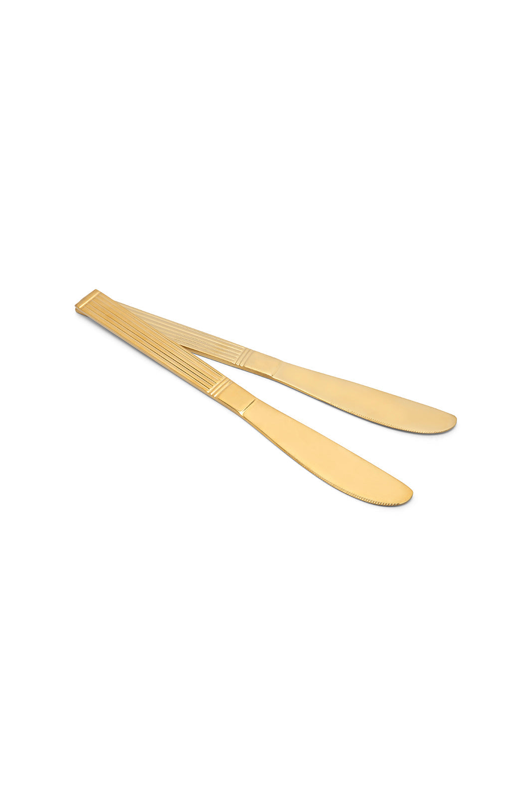 Redtag-Gold-Dinner-Knife-Striped-Finish-Set-(2-Piece)-Category:Knives,-Colour:Gold,-Deals:New-In,-Dept:Home,-Filter:Home-Dining,-HMW-DIN-Cutlery,-New-In-HMW-DIN,-Non-Sale,-Section:Homewares,-W22B-Home-Dining-