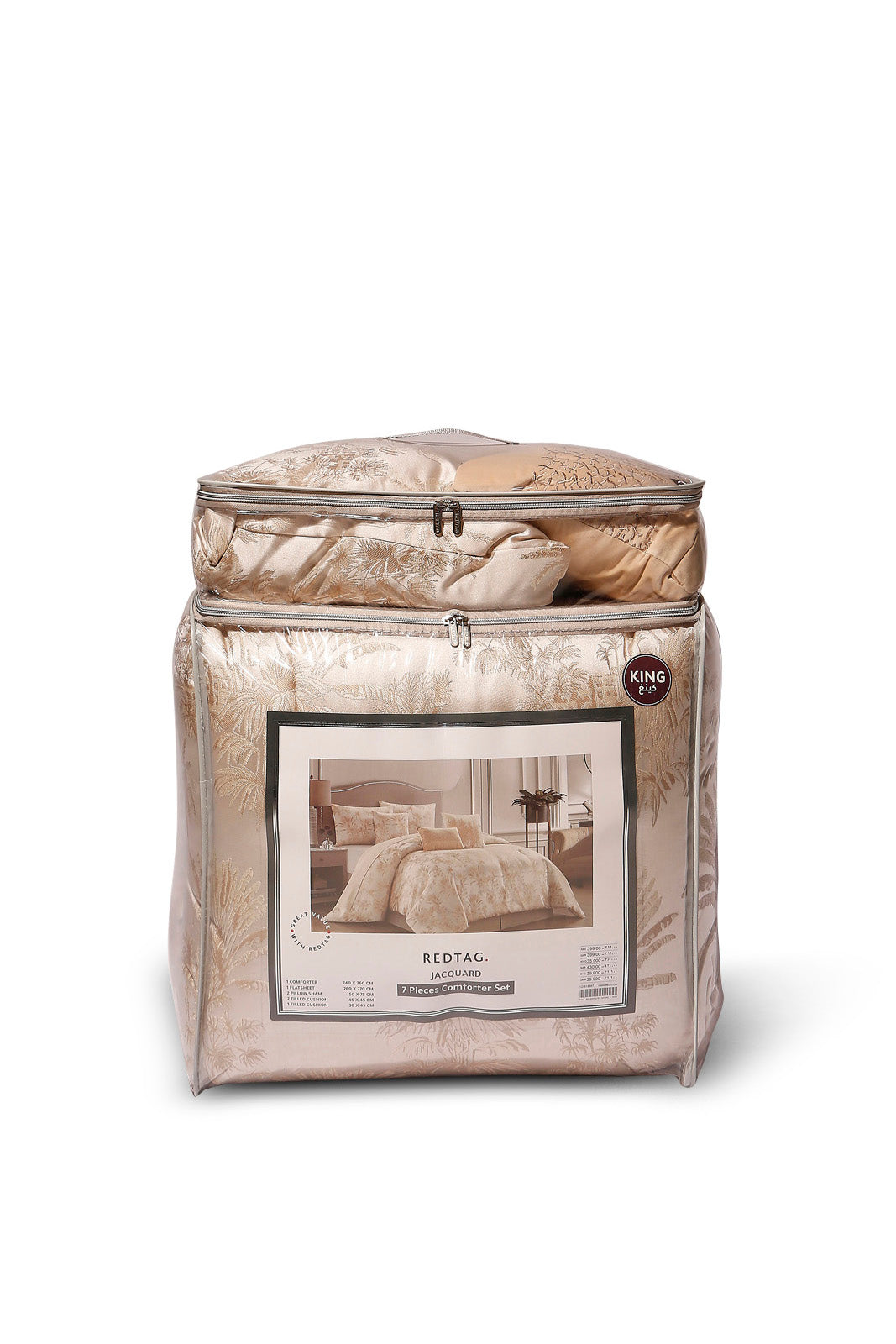 Redtag-Green-Palm-7-Piece-Comforter-Set-(King-Size)-Category:Comforters,-Colour:Green,-Deals:New-In,-Dept:Home,-Filter:Home-Bedroom,-HMW-BED-Comforters,-New-In-HMW-BED,-Non-Sale,-S23A,-Section:Homewares-Home-Bedroom-