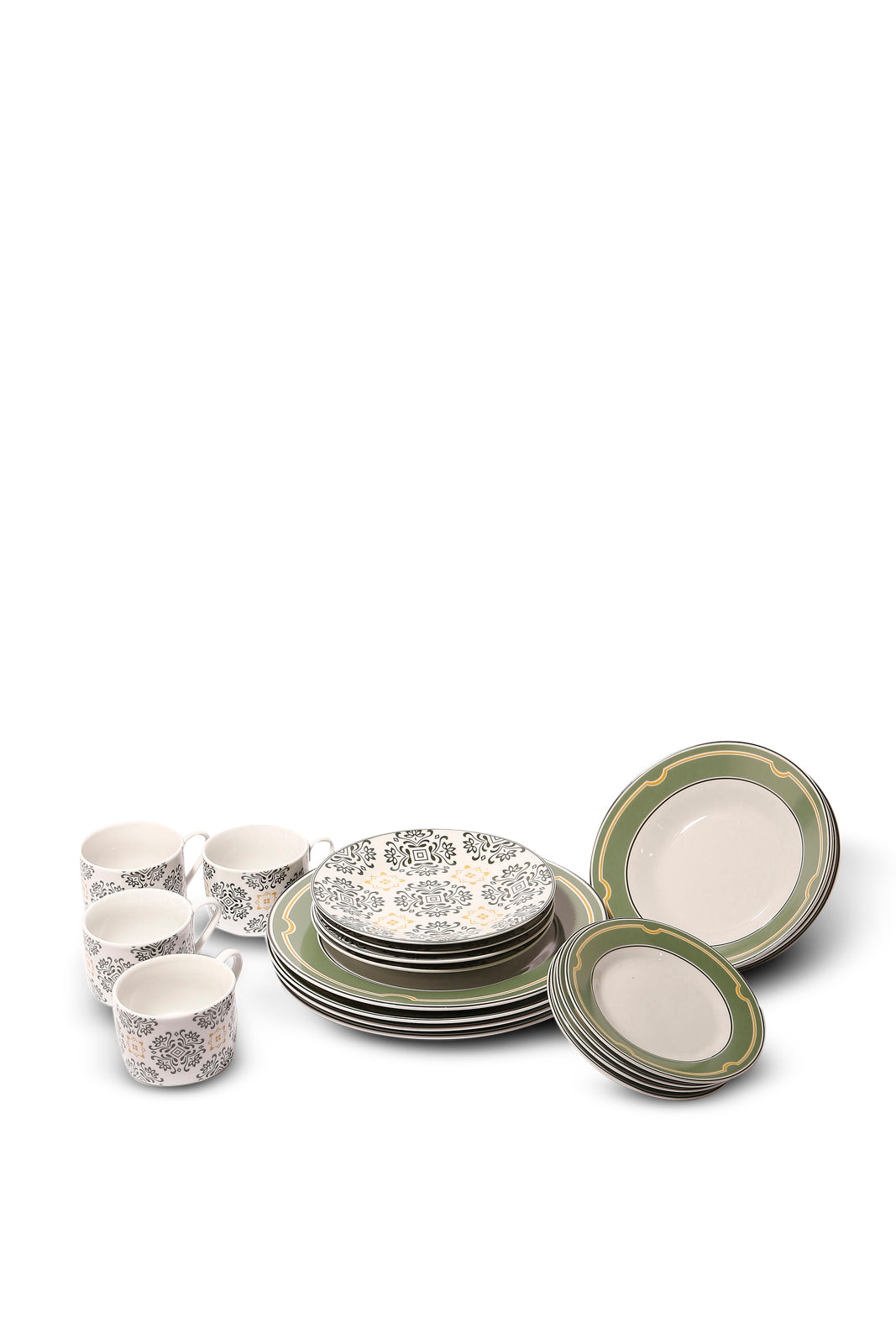 Redtag-Green-Geomatirc-Dinner-Set-(20-Piece)-Category:Dinner-Sets,-Colour:Green,-Deals:New-In,-Dept:Home,-Filter:Home-Dining,-HMW-DIN-Crockery,-New-In-HMW-DIN,-Non-Sale,-S23A,-Section:Homewares-Home-Dining-