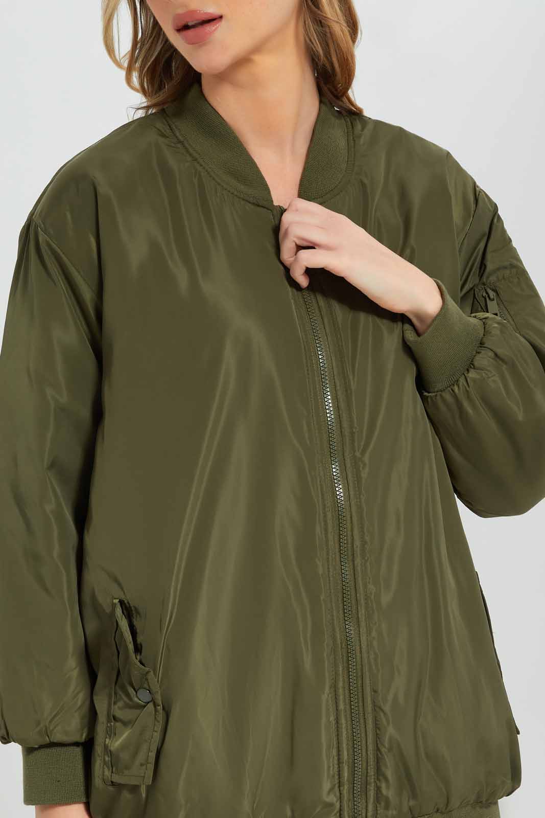 Redtag-Women-Brown-Long-Bomber-Jacket-Category:Jackets,-Colour:Brown,-Deals:New-In,-Filter:Women's-Clothing,-New-In-Women-APL,-Non-Sale,-Section:Women,-W22A,-Women-Jackets-Women's-