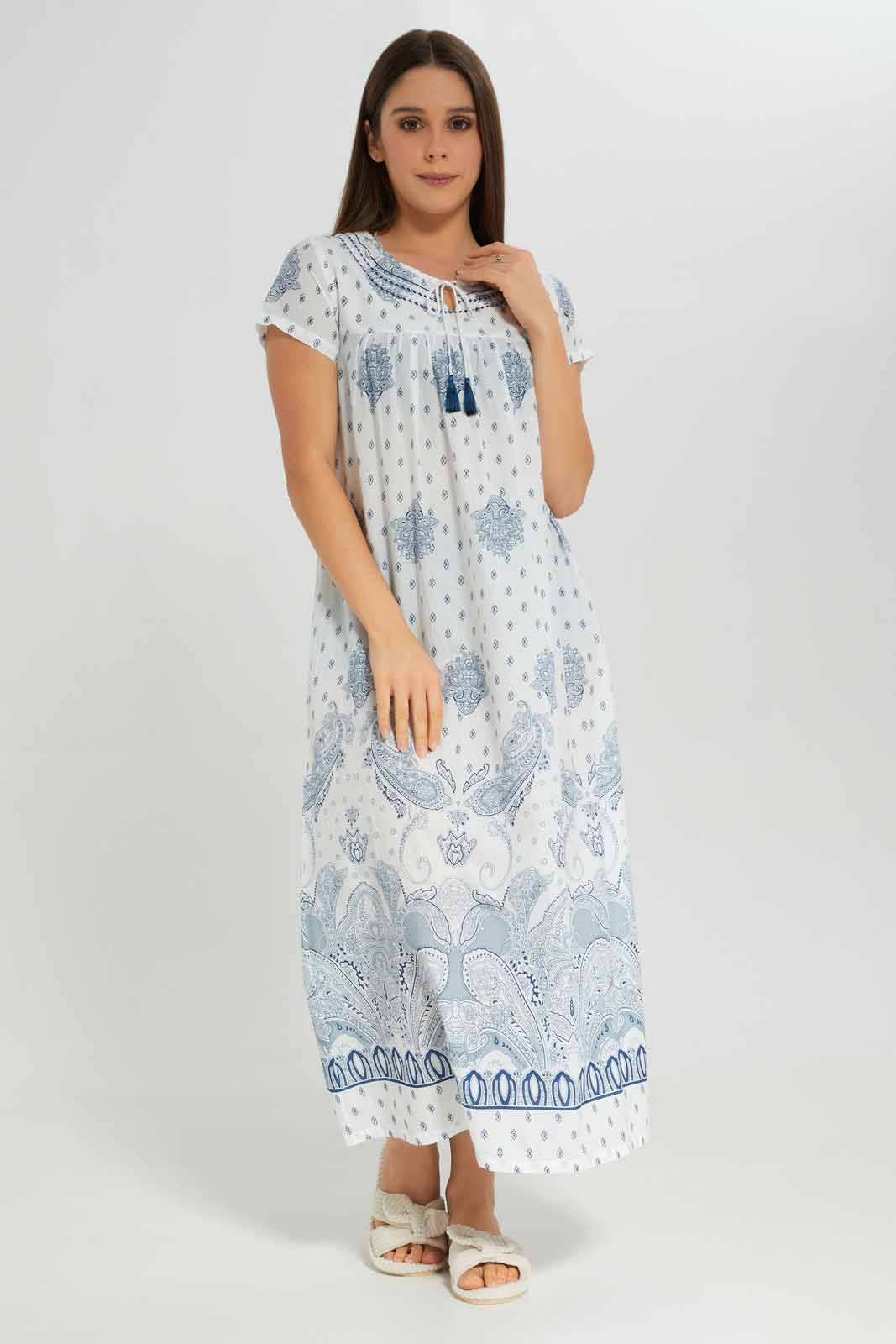 Redtag-Women-Beige-Aop-Longsleeves-Nightgown-Category:Nightgowns,-Colour:Assorted,-Deals:New-In,-Dept:Ladieswear,-Filter:Women's-Clothing,-New-In-Women-APL,-Non-Sale,-Section:Women,-W22B,-Women-Nightgowns--