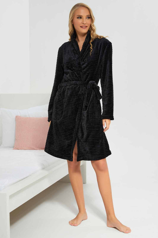 Redtag-Women-Black-Fleece-Chemise-Robe-Category:Chemises,-Colour:Black,-Deals:New-In,-Dept:Ladieswear,-Filter:Women's-Clothing,-New-In-Women-APL,-Non-Sale,-Section:Women,-W22B,-Women-Chemises--