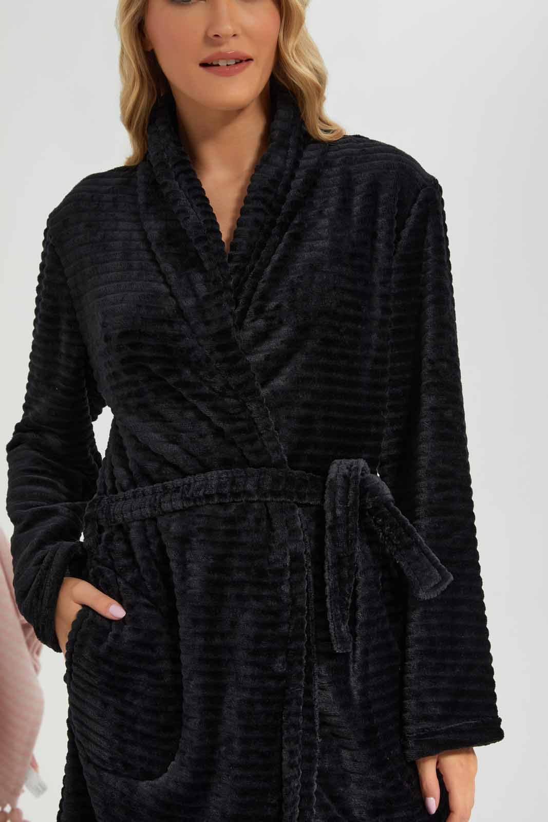 Redtag-Women-Black-Fleece-Chemise-Robe-Category:Chemises,-Colour:Black,-Deals:New-In,-Dept:Ladieswear,-Filter:Women's-Clothing,-New-In-Women-APL,-Non-Sale,-Section:Women,-W22B,-Women-Chemises--