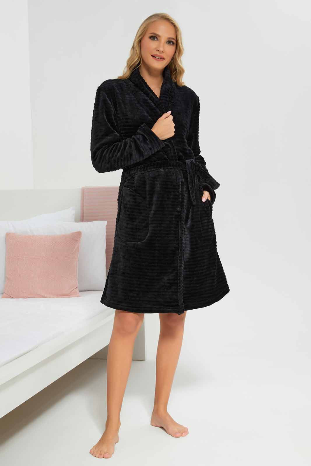 Redtag-Women-Black-Fleece-Chemise-Robe-Category:Chemises,-Colour:Black,-Deals:New-In,-Dept:Ladieswear,-Filter:Women's-Clothing,-New-In-Women-APL,-Non-Sale,-Section:Women,-W22B,-Women-Chemises--