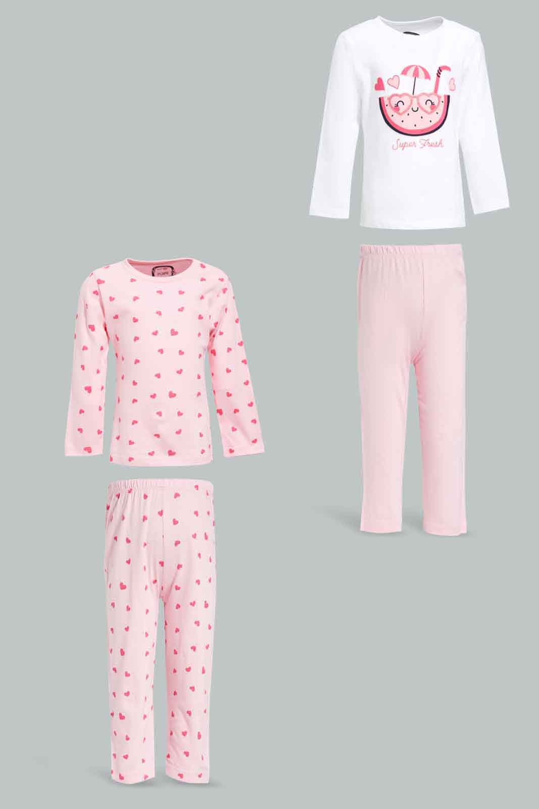 Redtag-Girls-Multi-Colour-2Pack-Pyjama-Set-Category:Pyjama-Sets,-Colour:Assorted,-Deals:New-In,-Filter:Infant-Girls-(3-to-24-Mths),-ING-Pyjama-Sets,-New-In-ING-APL,-Non-Sale,-Section:Girls-(0-to-14Yrs),-W22A-Infant-Girls-3 to 24 Months