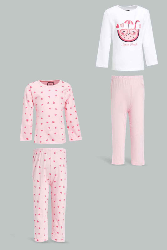 Redtag-Girls-Multi-Colour-2Pack-Pyjama-Set-Category:Pyjama-Sets,-Colour:Assorted,-Deals:New-In,-Filter:Infant-Girls-(3-to-24-Mths),-ING-Pyjama-Sets,-New-In-ING-APL,-Non-Sale,-Section:Girls-(0-to-14Yrs),-W22A-Infant-Girls-3 to 24 Months