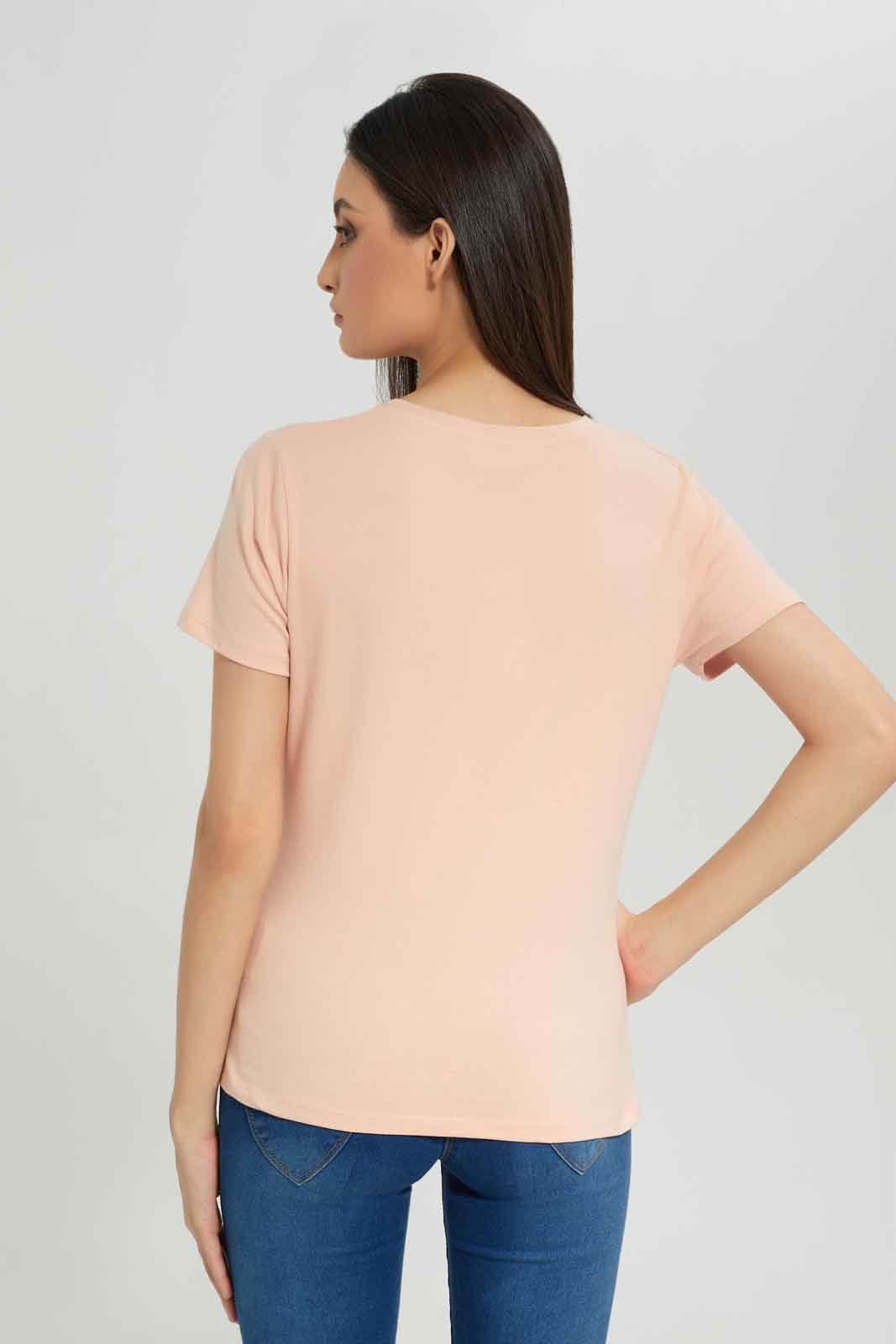 Redtag-Women-Blush-Short-Sleeve-Crew-Neck-T-Shirt-Category:T-Shirts,-Colour:Apricot,-Deals:New-In,-Dept:Ladieswear,-Filter:Women's-Clothing,-New-In-Women-APL,-Non-Sale,-Section:Women,-TBL,-W22B,-Women-T-Shirts-Women's-