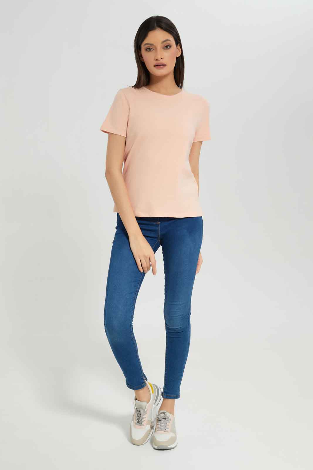 Redtag-Women-Blush-Short-Sleeve-Crew-Neck-T-Shirt-Category:T-Shirts,-Colour:Apricot,-Deals:New-In,-Dept:Ladieswear,-Filter:Women's-Clothing,-New-In-Women-APL,-Non-Sale,-Section:Women,-TBL,-W22B,-Women-T-Shirts-Women's-