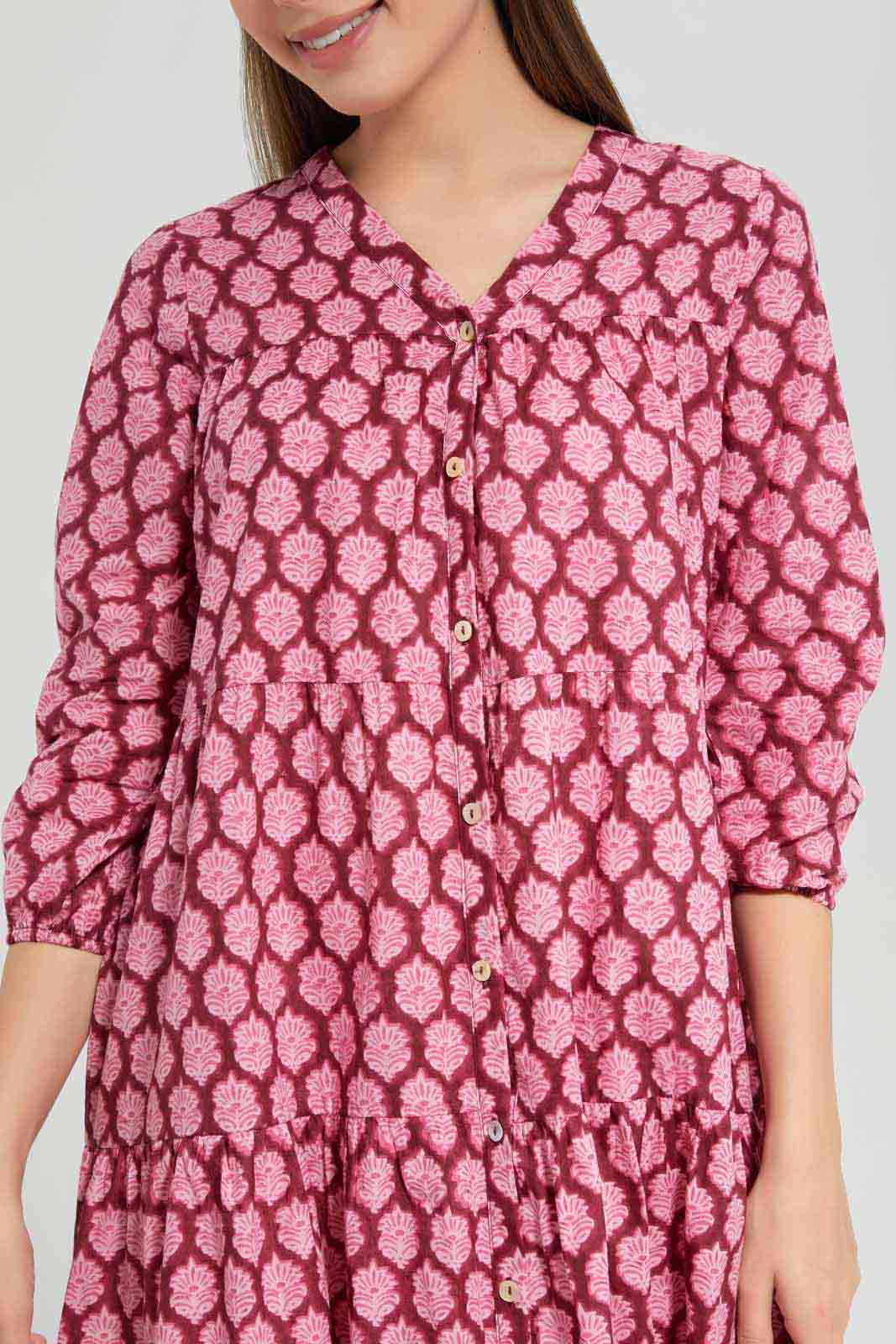 Redtag-Women-Fuchsia-Aop-Long-Sleeves-Nightgown-Category:Nightgowns,-Colour:Fuchsia,-Deals:New-In,-Filter:Women's-Clothing,-New-In-Women-APL,-Non-Sale,-Section:Women,-W22B,-Women-Nightgowns--
