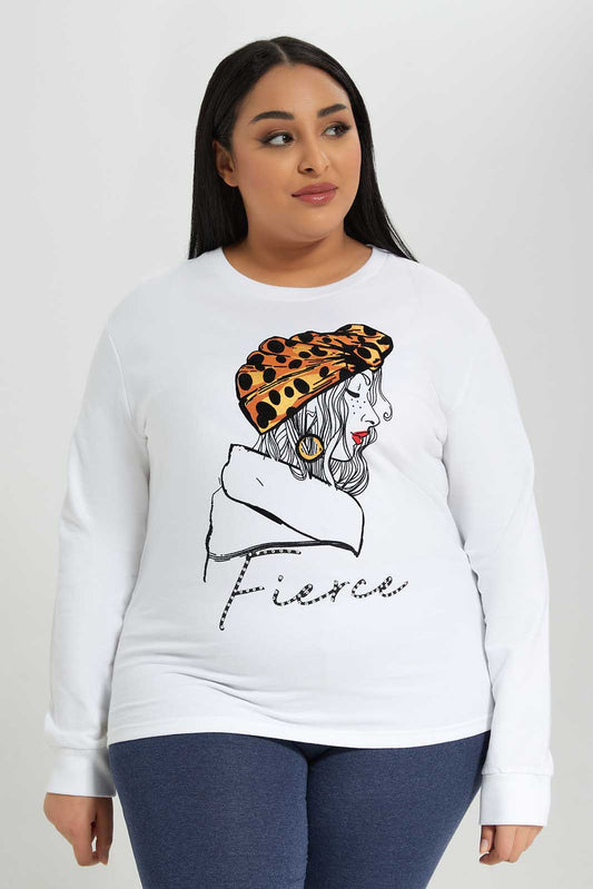 Redtag-Women-Mustard-Ladies-Plus-Printed-Sweatshirt-Category:Sweatshirts,-Colour:Mustard,-Deals:New-In,-Filter:Plus-Size,-LDP-Sweatshirts,-New-In-LDP-APL,-Non-Sale,-Section:Women,-TBL,-W22B-Women's-