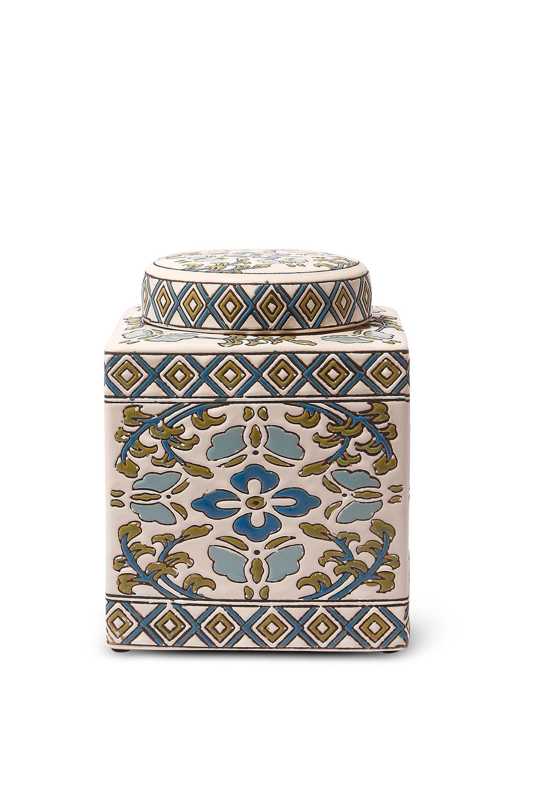 Redtag-White-Morocon-Pattern-Ceramic-Jar-Category:Fashion-Box,-Colour:White,-Deals:New-In,-Dept:Home,-Filter:Home-Decor,-HMW-HOM-Decorative-Accessories,-New-In-HMW-HOM,-Non-Sale,-S23A,-Section:Homewares-Home-Decor-