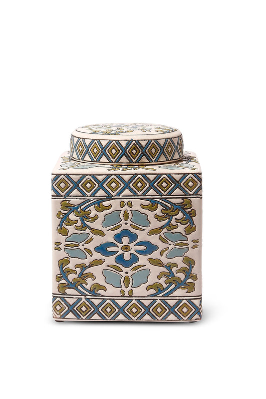 Redtag-White-Morocon-Pattern-Ceramic-Jar-Category:Fashion-Box,-Colour:White,-Deals:New-In,-Dept:Home,-Filter:Home-Decor,-HMW-HOM-Decorative-Accessories,-New-In-HMW-HOM,-Non-Sale,-S23A,-Section:Homewares-Home-Decor-