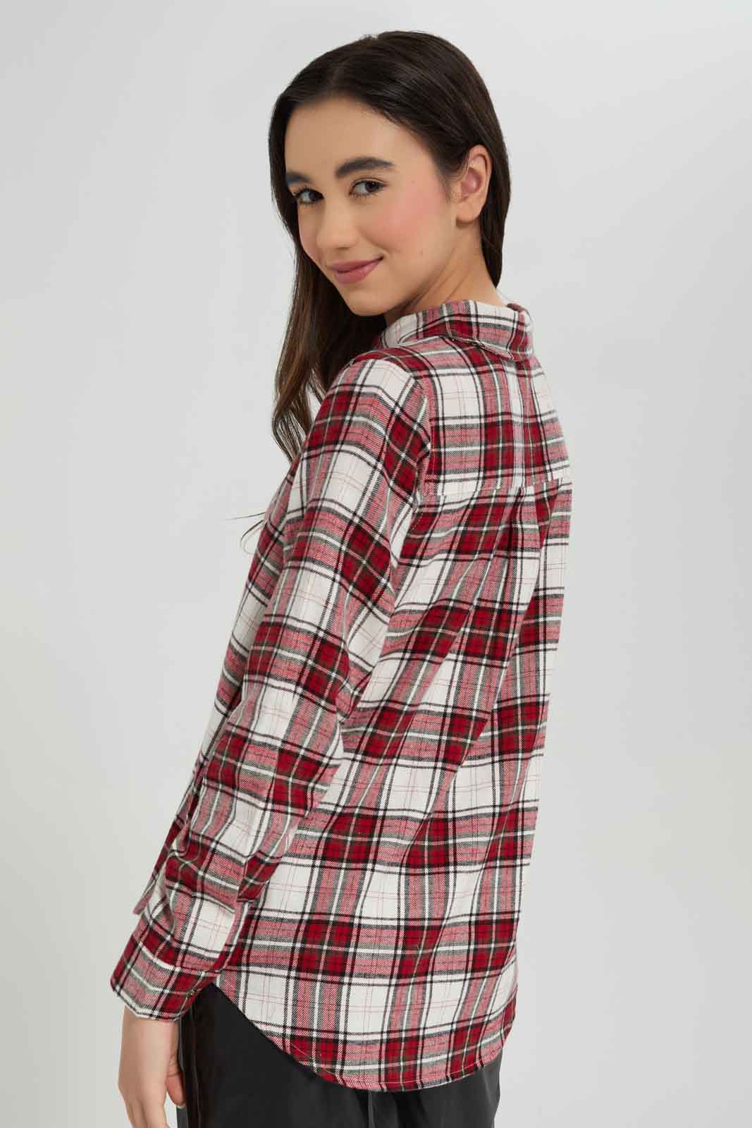 Redtag-Girls-Red/Black-Flannel-Shirt-Category:Blouses,-Colour:Assorted,-Deals:New-In,-Dept:Girls,-Filter:Senior-Girls-(8-to-14-Yrs),-GSR-Blouses,-New-In-GSR-APL,-Non-Sale,-Section:Girls-(0-to-14Yrs),-W22B-Senior-Girls-9 to 14 Years
