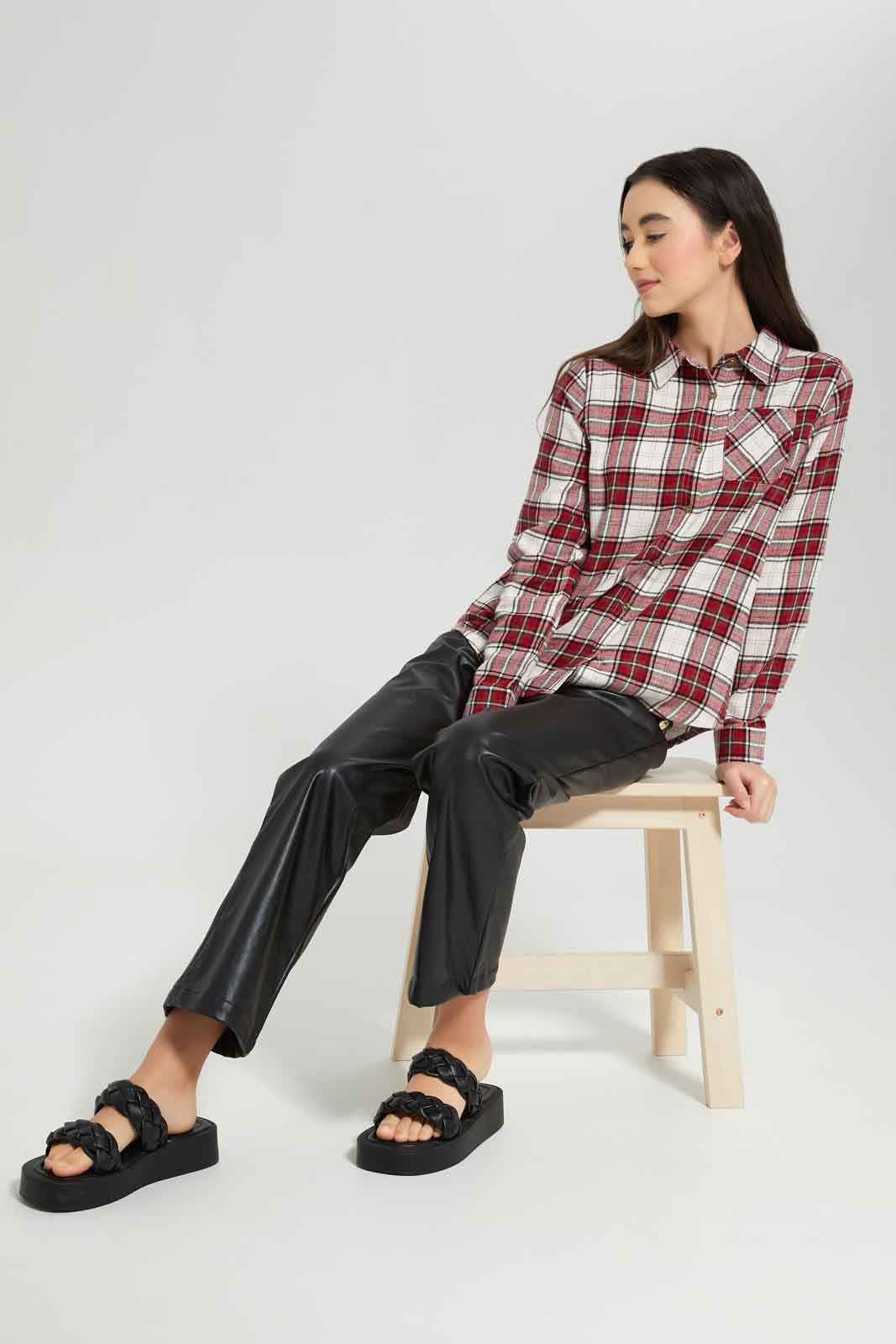 Redtag-Girls-Red/Black-Flannel-Shirt-Category:Blouses,-Colour:Assorted,-Deals:New-In,-Dept:Girls,-Filter:Senior-Girls-(8-to-14-Yrs),-GSR-Blouses,-New-In-GSR-APL,-Non-Sale,-Section:Girls-(0-to-14Yrs),-W22B-Senior-Girls-9 to 14 Years