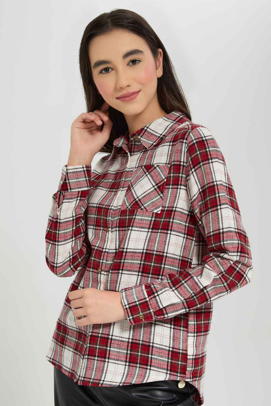 Redtag-Girls-Red/Black-Flannel-Shirt-Category:Blouses,-Colour:Assorted,-Deals:New-In,-Dept:Girls,-Filter:Senior-Girls-(8-to-14-Yrs),-GSR-Blouses,-New-In-GSR-APL,-Non-Sale,-Section:Girls-(0-to-14Yrs),-W22B-Senior-Girls-9 to 14 Years