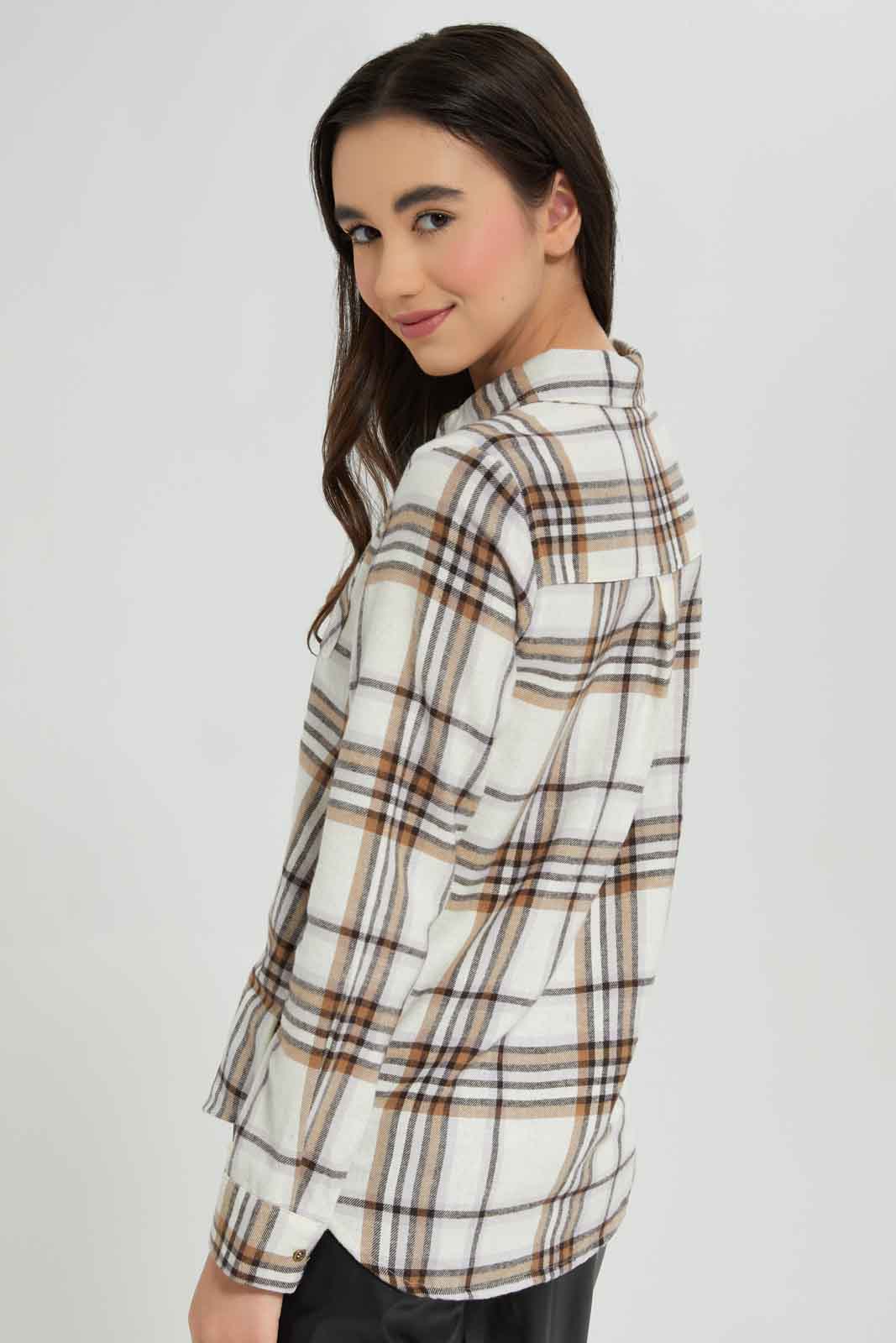 Redtag-Girls-White/Beige-Flannel-Shirt-Category:Blouses,-Colour:Assorted,-Deals:New-In,-Dept:Girls,-Filter:Senior-Girls-(8-to-14-Yrs),-GSR-Blouses,-New-In-GSR-APL,-Non-Sale,-Section:Girls-(0-to-14Yrs),-W22B-Senior-Girls-9 to 14 Years