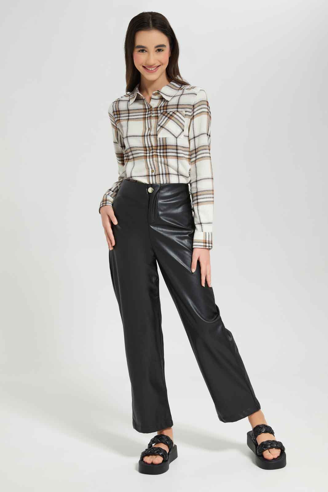 Redtag-Girls-White/Beige-Flannel-Shirt-Category:Blouses,-Colour:Assorted,-Deals:New-In,-Dept:Girls,-Filter:Senior-Girls-(8-to-14-Yrs),-GSR-Blouses,-New-In-GSR-APL,-Non-Sale,-Section:Girls-(0-to-14Yrs),-W22B-Senior-Girls-9 to 14 Years