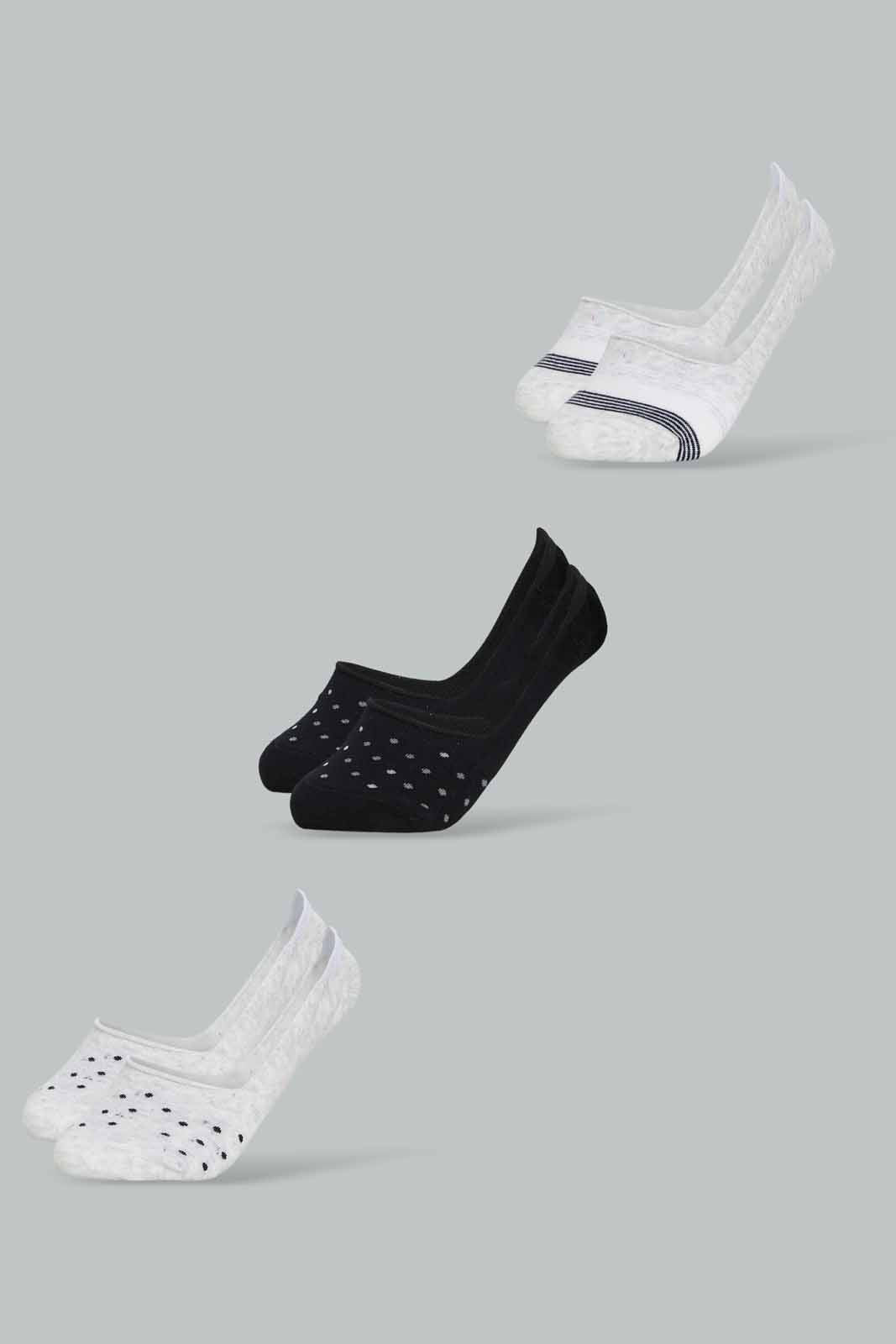 Redtag-Women-Grey/Black-Polka-Stripe-Printed-Invisible-Socks-(3-Pack)-365,-Category:Socks,-Colour:Assorted,-Deals:New-In,-Dept:Ladieswear,-Filter:Women's-Clothing,-New-In-Women-APL,-Non-Sale,-Section:Women,-Women-Socks--