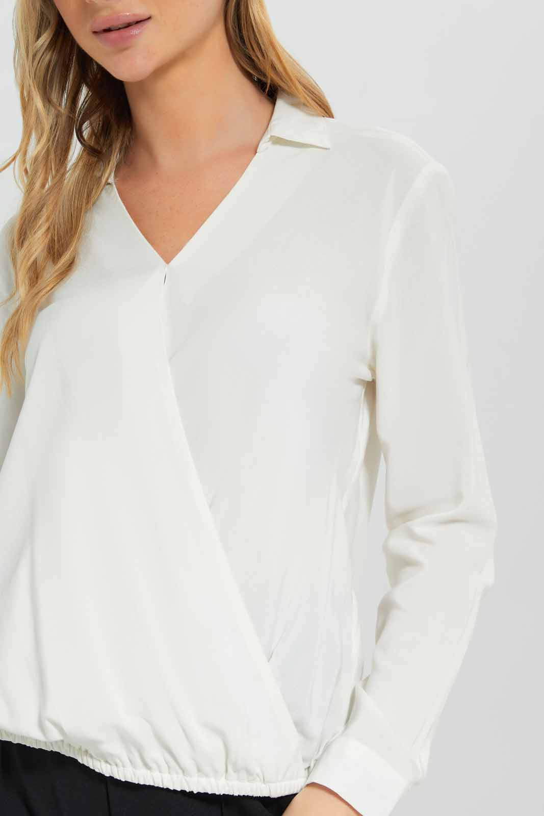 Redtag-Women-Ecru-Wrap-Blouse-Category:Blouses,-Colour:Ecru,-Deals:New-In,-Filter:Women's-Clothing,-New-In-Women-APL,-Non-Sale,-Section:Women,-W22B,-Women-Blouses-Women's-