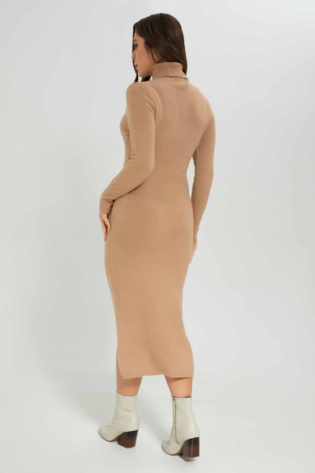 Redtag-Women--Brown-Natural-Neck-Detail-Bodycon-Dress-Category:Dresses,-Colour:Brown,-Deals:New-In,-Dept:Ladieswear,-Filter:Women's-Clothing,-New-In-Women-APL,-Non-Sale,-Section:Women,-W22B,-Women-Dresses-Women's-