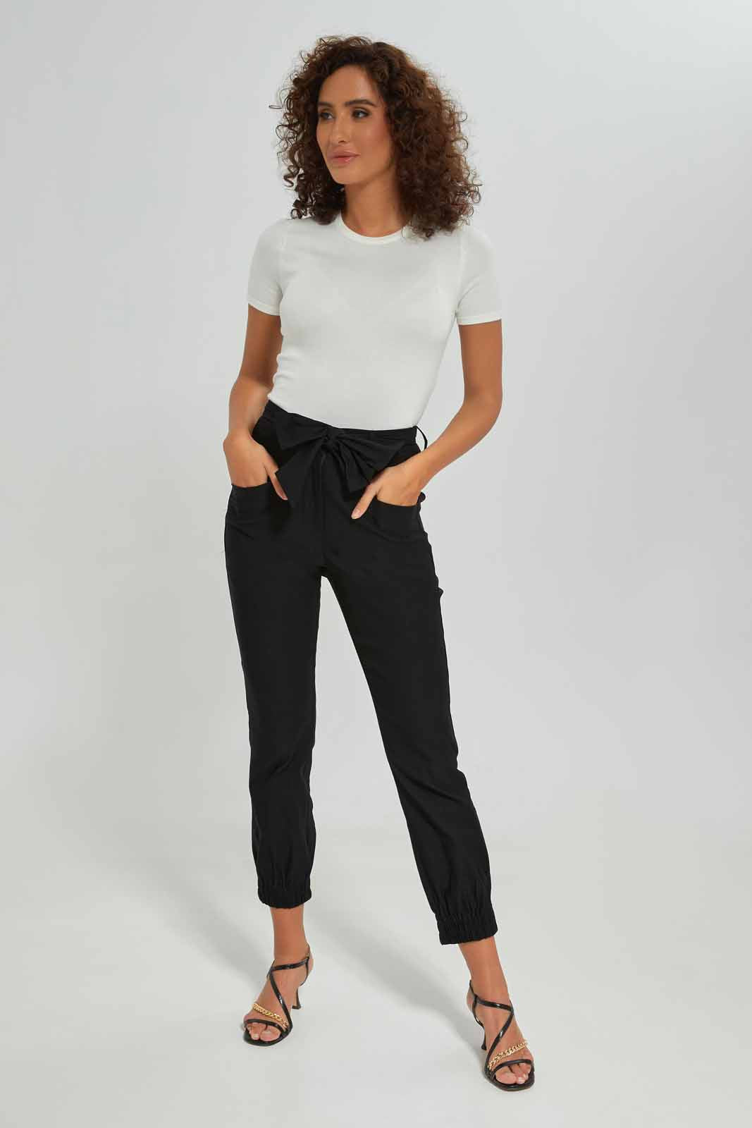 Redtag-Women-Black-Belted-Jogger-Category:Trousers,-Colour:Black,-Deals:New-In,-Dept:Ladieswear,-Filter:Women's-Clothing,-New-In-Women-APL,-Non-Sale,-Section:Women,-W22B,-Women-Trousers-Women's-
