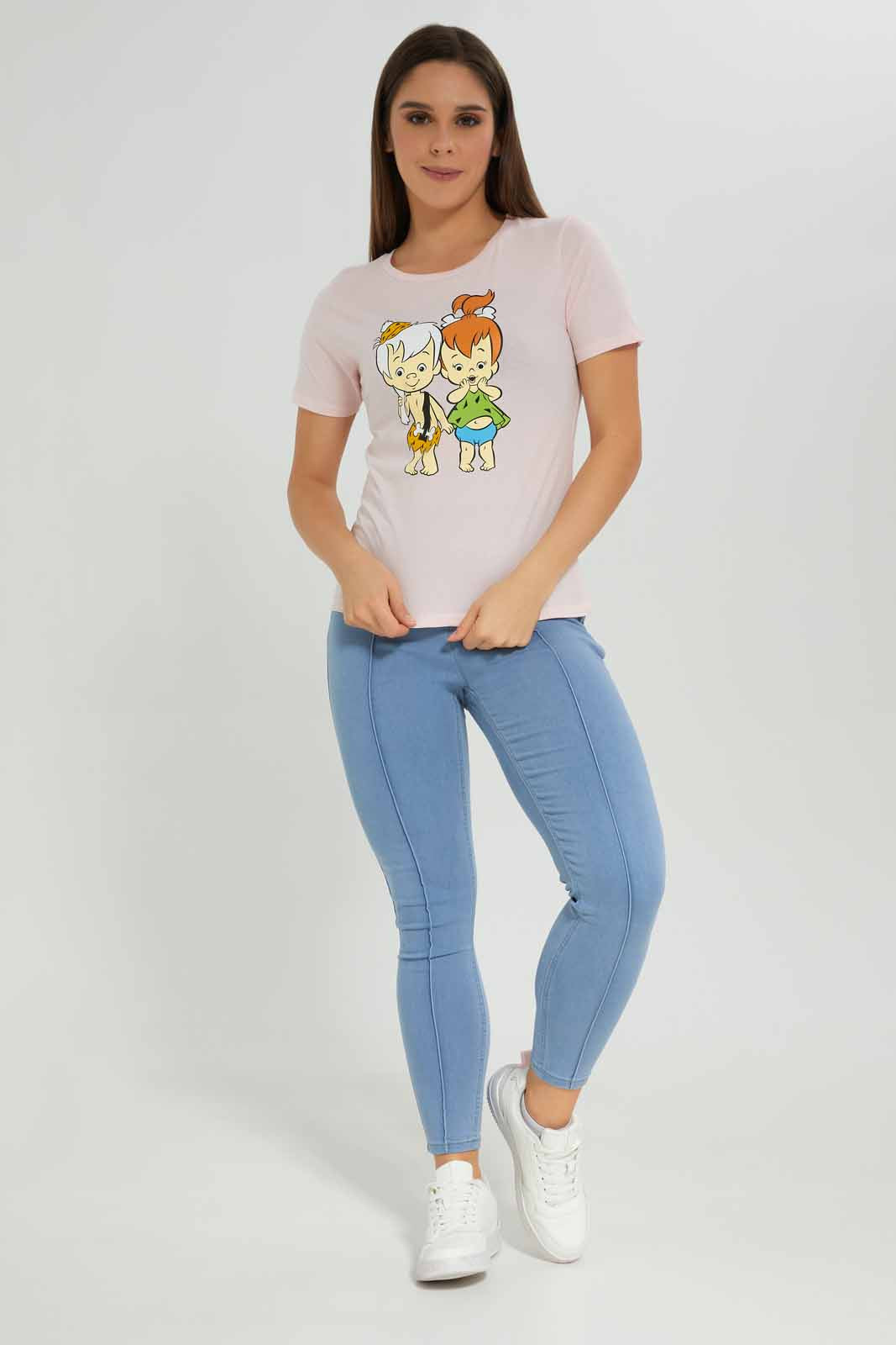 Redtag-Women-Pale-Pink-Flinstone-Printed-T-Shirt-Category:T-Shirts,-Colour:Apricot,-Deals:New-In,-Dept:Ladieswear,-Filter:Women's-Clothing,-New-In-Women-APL,-Non-Sale,-Section:Women,-TBL,-W22A,-Women-T-Shirts-Women's-