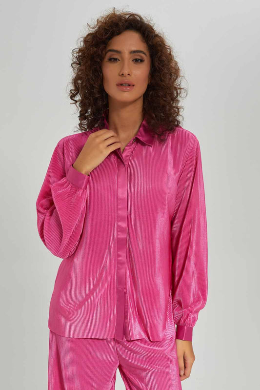 Redtag-Women-Plisse-Shirt-Co-Ord-Category:Blouses,-Colour:Fuchsia,-Deals:New-In,-Dept:Ladieswear,-Filter:Women's-Clothing,-New-In-Women-APL,-Non-Sale,-Section:Women,-W22B,-Women-Blouses-Women's-