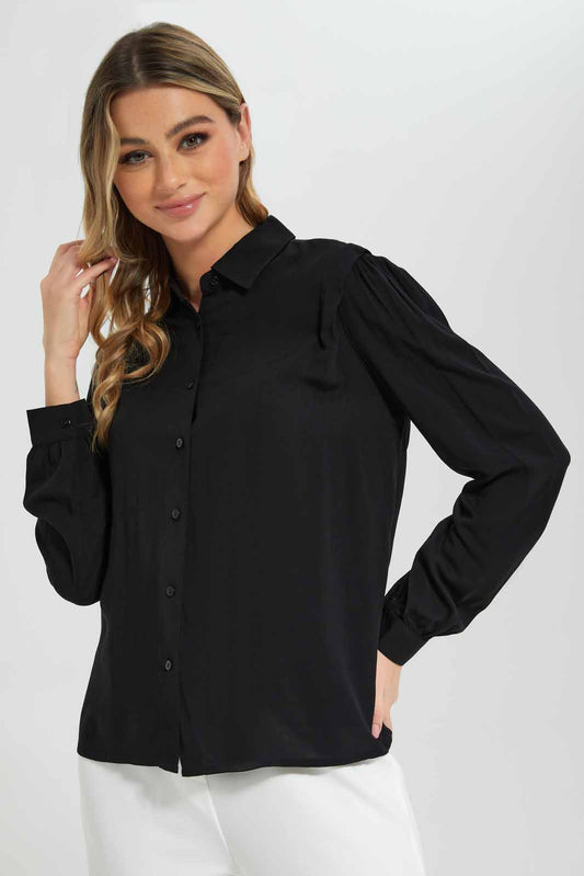 Redtag-Women-Black-Long-Sleeve-Viscose-Shirt-Category:Blouses,-Colour:Black,-Deals:New-In,-Filter:Women's-Clothing,-New-In-Women-APL,-Non-Sale,-Section:Women,-W22B,-Women-Blouses-Women's-