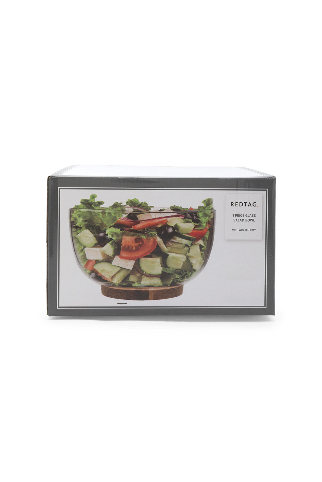 Redtag-Clear-Glass-Salad-Bowl-With-Wooden-Tray-Category:Trays,-Colour:White,-Deals:New-In,-Dept:Home,-Filter:Home-Dining,-HMW-DIN-Serveware,-New-In-HMW-DIN,-Non-Sale,-S23A,-Section:Homewares-Home-Dining-