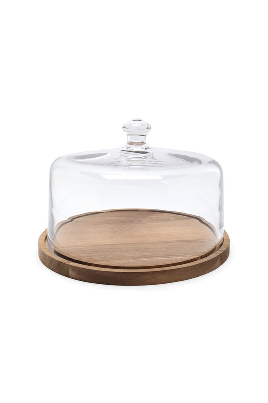 Redtag-Clear-Glass-Cake-Dome-With-Wooden-Tray-Category:Trays,-Colour:White,-Deals:New-In,-Dept:Home,-Filter:Home-Dining,-HMW-DIN-Serveware,-New-In-HMW-DIN,-Non-Sale,-S23A,-Section:Homewares-Home-Dining-