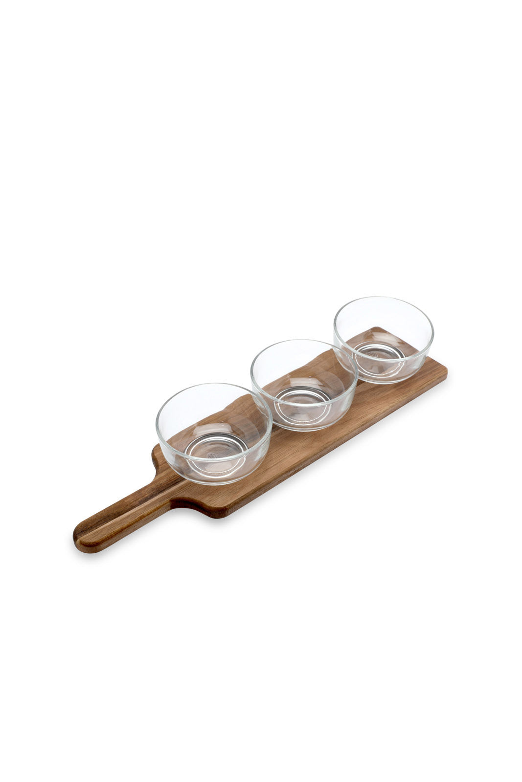 Redtag-Clear-Glass-Serving-Set-With-Wooden-Tray-(3-Piece)-Category:Bowls,-Colour:White,-Deals:New-In,-Dept:Home,-Filter:Home-Dining,-HMW-DIN-Serveware,-New-In-HMW-DIN,-Non-Sale,-S23A,-Section:Homewares-Home-Dining-