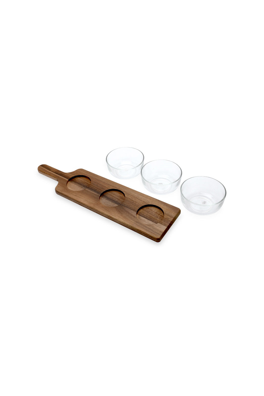 Redtag-Clear-Glass-Serving-Set-With-Wooden-Tray-(3-Piece)-Category:Bowls,-Colour:White,-Deals:New-In,-Dept:Home,-Filter:Home-Dining,-HMW-DIN-Serveware,-New-In-HMW-DIN,-Non-Sale,-S23A,-Section:Homewares-Home-Dining-