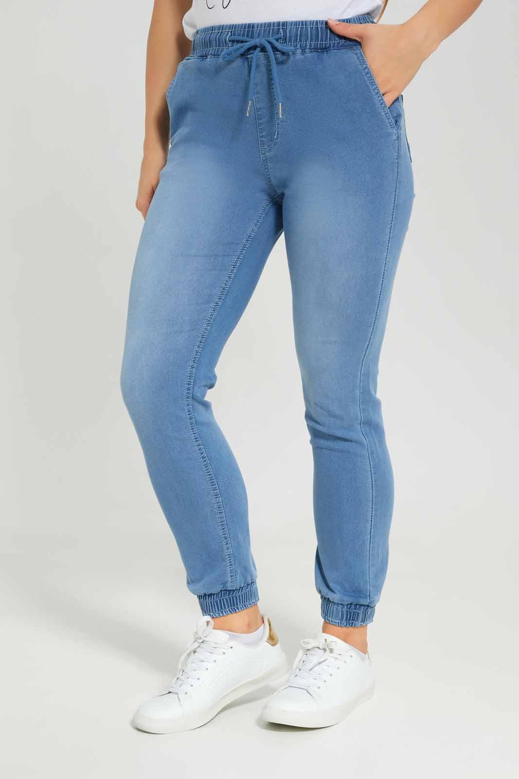 Redtag-Women-Light-Wash-Knit-Denim-Jogger-Category:Joggers,-Colour:Light-Wash,-Deals:New-In,-Dept:Ladieswear,-Filter:Women's-Clothing,-FIT-WALL-(FTW),-New-In-Women-APL,-Non-Sale,-Section:Women,-W22B,-Women-Joggers-Women's-