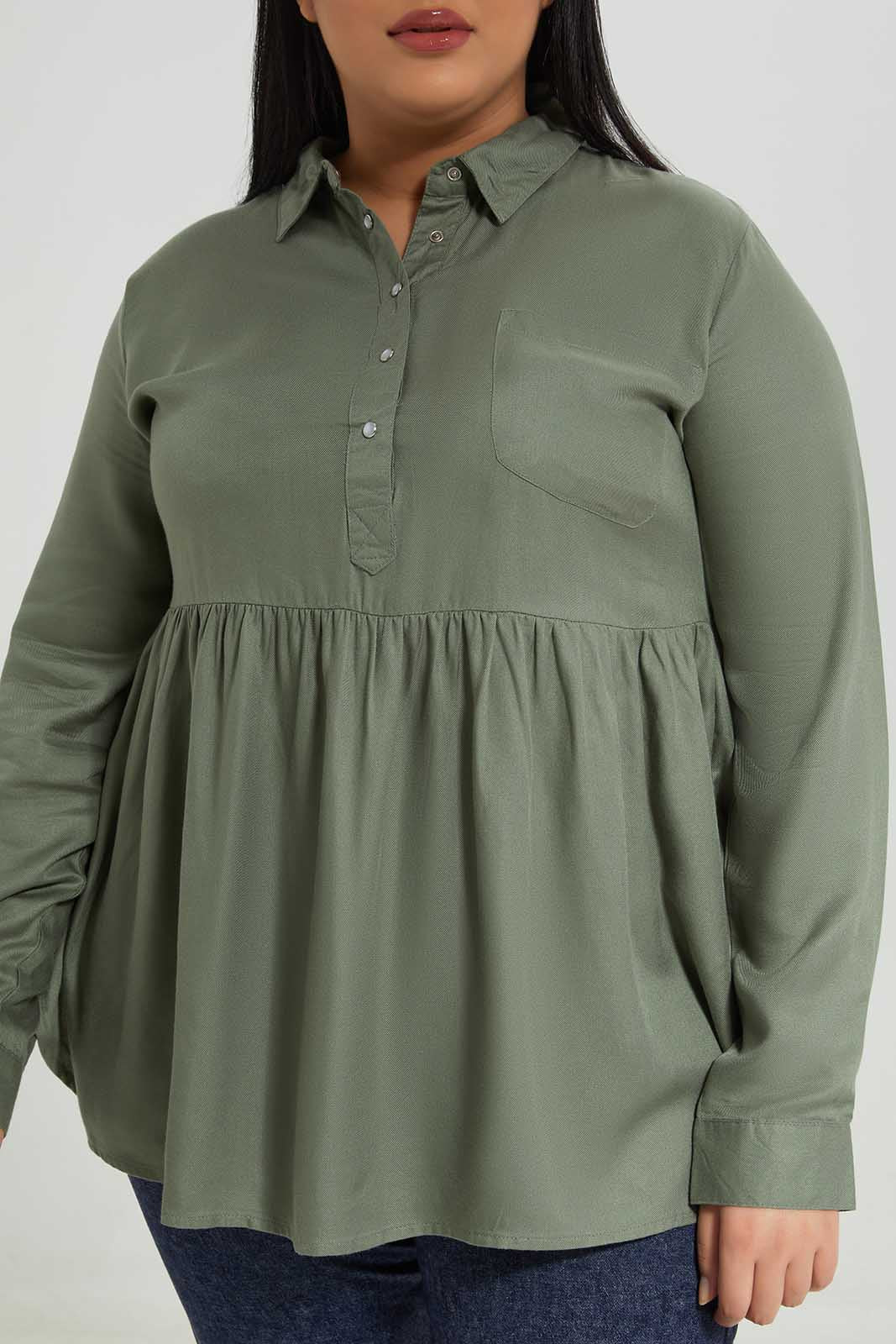 Redtag-Women-Mint-Shirt-Collar-Full-Sleeve-Tunic-Category:Blouses,-Colour:Mint,-Deals:New-In,-Filter:Plus-Size,-LDP-Blouses,-New-In-LDP-APL,-Non-Sale,-Section:Women,-W22B-Women's-