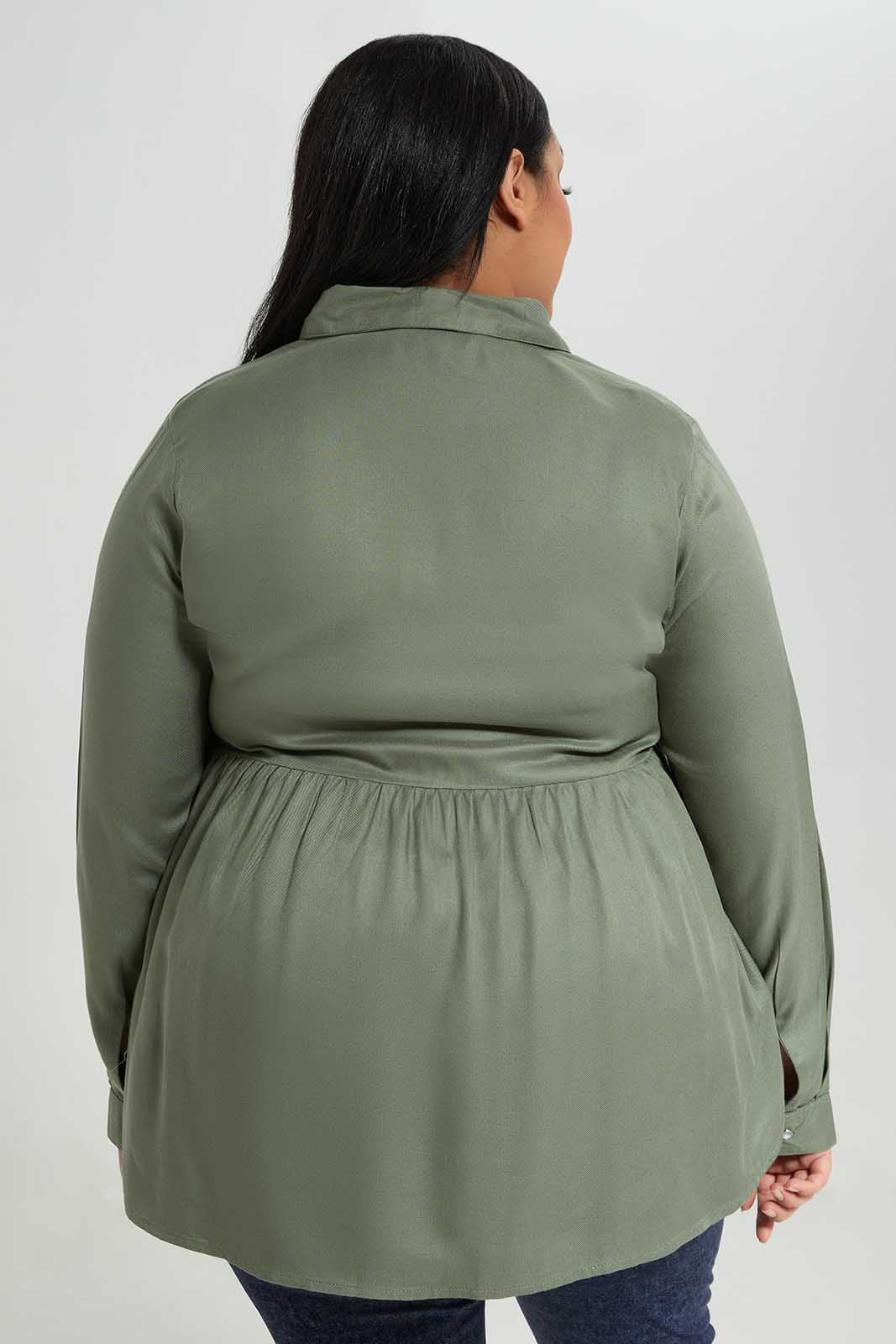 Redtag-Women-Mint-Shirt-Collar-Full-Sleeve-Tunic-Category:Blouses,-Colour:Mint,-Deals:New-In,-Filter:Plus-Size,-LDP-Blouses,-New-In-LDP-APL,-Non-Sale,-Section:Women,-W22B-Women's-