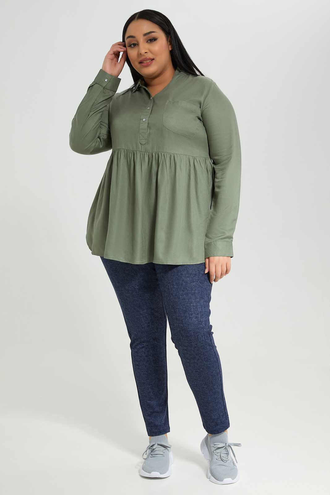 Redtag-Women-Mint-Shirt-Collar-Full-Sleeve-Tunic-Category:Blouses,-Colour:Mint,-Deals:New-In,-Filter:Plus-Size,-LDP-Blouses,-New-In-LDP-APL,-Non-Sale,-Section:Women,-W22B-Women's-