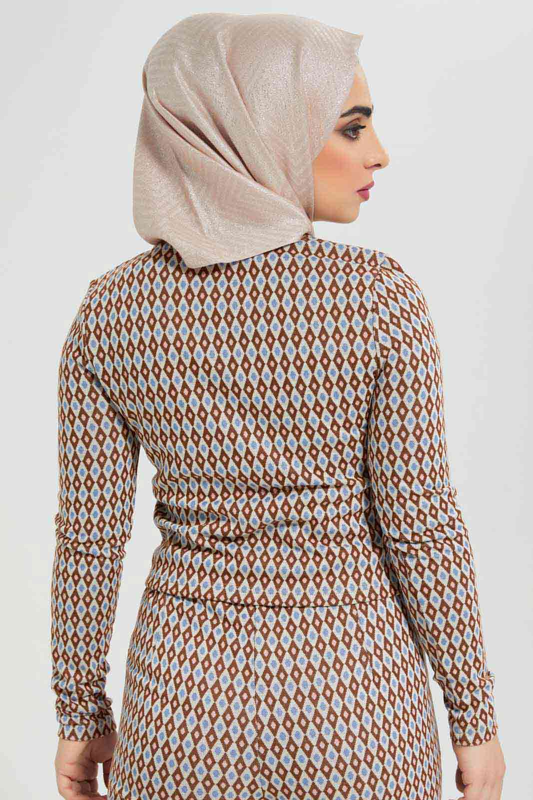 Women Beige Geometric Jacquard Knitted Top