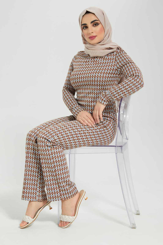 Women Beige Geometric Jacquard Knitted Top