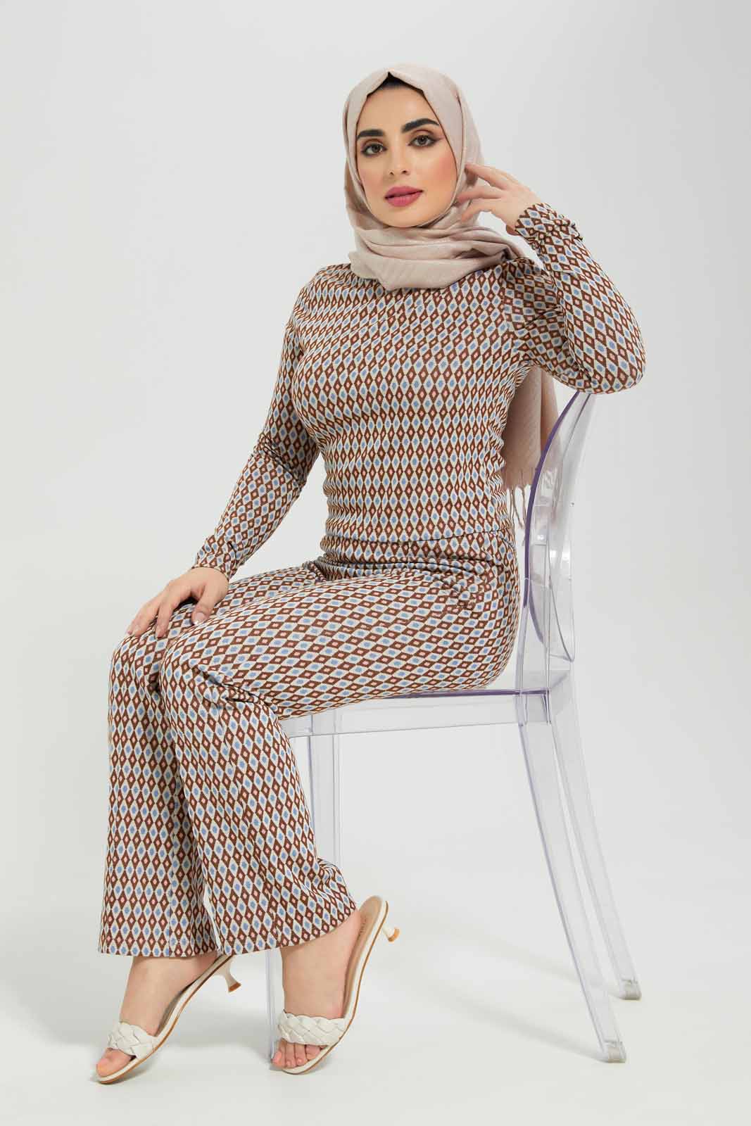 Women Beige Geometric Jacquard Knitted Trouser